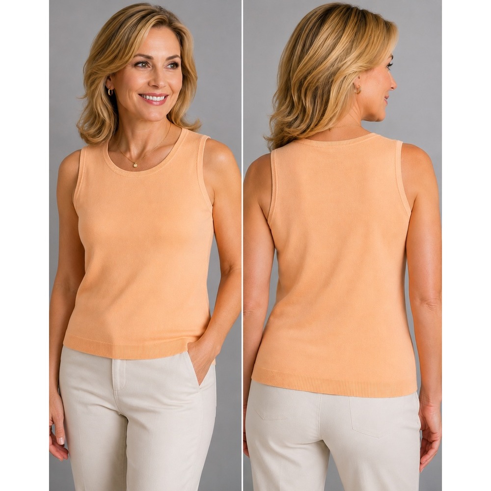 Casual Corner Silk Stretch Knit Shell Tank Top Peach Apricot XL Sleeveless Crew